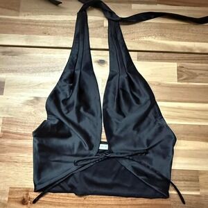 Briavita black satin halter top #halterneck